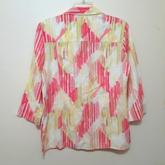 JM Collection 100% linen 3/4 Sleeve Printed Button Down Shirt size 10 - Picture 6 of 10